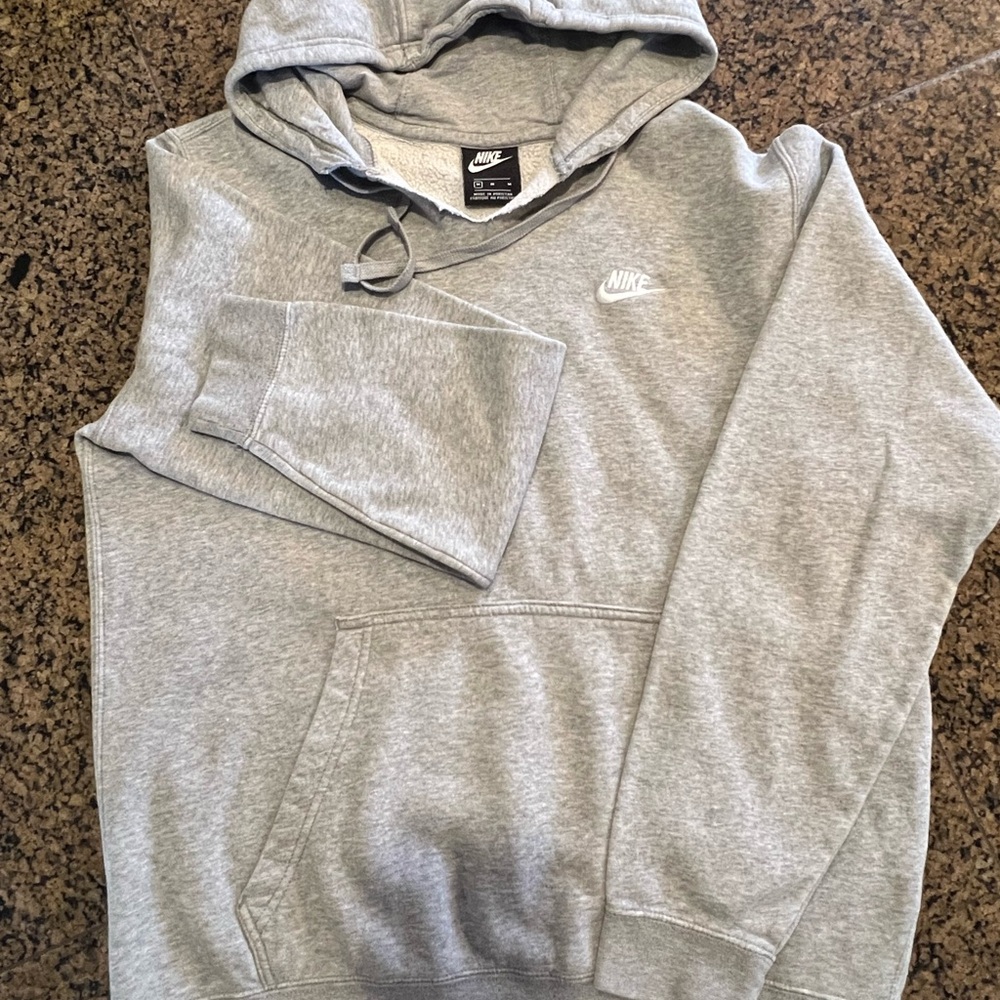 Grey Nike cut V neck hooded sweatshirt